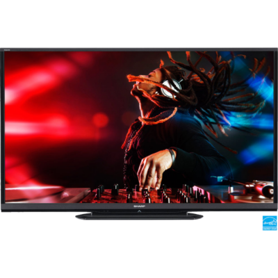 Sharp 60’ LC-60LE650U Full HD Smart TV standing on a rectangle stand on white background with SHARP logo in the middle from Saudi Supplier.