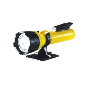 Explosion proof flashlight in yellow and black on a white background from Saudi supplier.