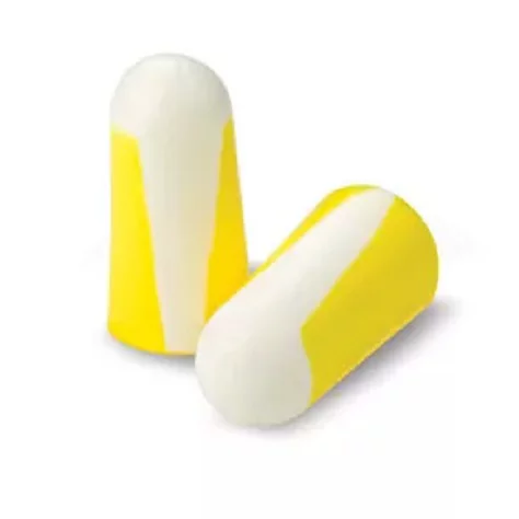 A couple of uncorded earplug with yellow and white lines on a white background from Saudi Supplier.
