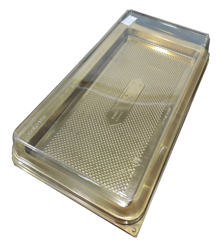 RECT CAKE DOMEGOLDEN+CLEAR LID 70PCS
