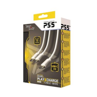 كابل لعب وشحن مزدوج STEELPLAY PS5 – 3 متر – Type-C – أبيض
