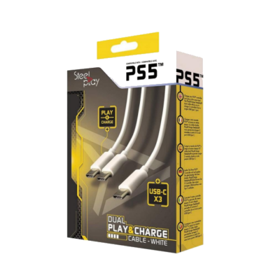 STEELPLAY, PS5 DUAL PLAY & CHARGE CABLE, 3M, Type-C, WHITE