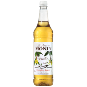 Monin Vanilla Syrup 1Ltr bottle with Golden Yellow color from Saudi Supplier.