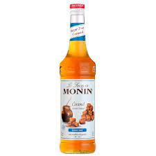 Monin Light Caramel Syrup 700ml bottle in clear yellow color from Saudi Supplier.