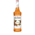 Monin Peach Syrup 1 Ltr bottle with peachy color from Saudi Supplier.
