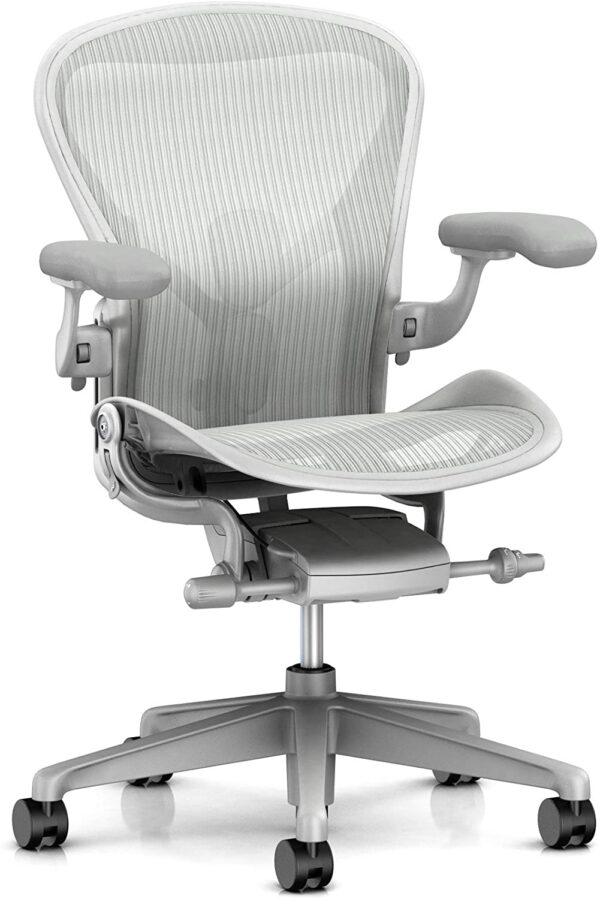 Herman Miller Aeron Chair – Size B Mineral color in a vertical shape on white background from Saudi Supplier.