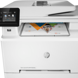 HP Color LaserJet Pro MFP M283fdw on white background with hp logo colored in silver from Saudi Supplier.