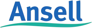 Ansell Logo Green and Blue with a solid white background