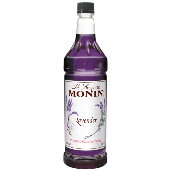 Monin Lavender Syrup 1 Ltr bottle with bright purple color from Saudi Supplier.