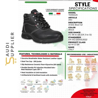 TERRAIN Ankle Boot S2 – Black- Saudi Supplier