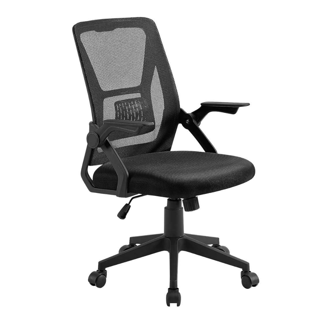 Black mid-back swivel mesh chair